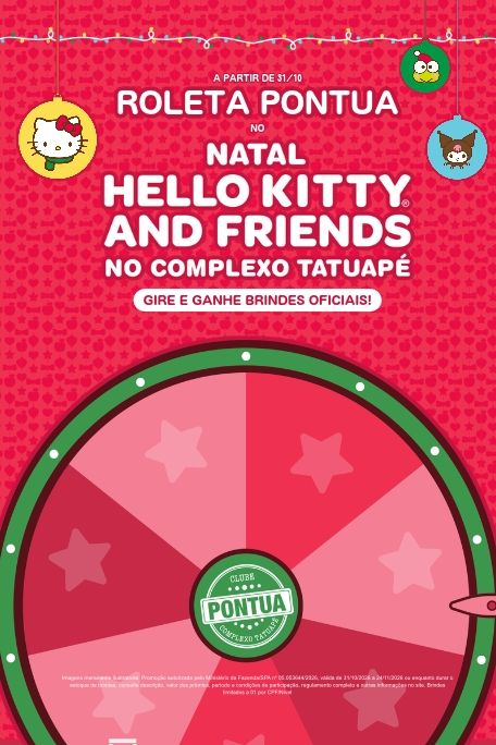 Ganhe brindes Hello Kitty na Roleta Pontua! no Complexo Tatuapé